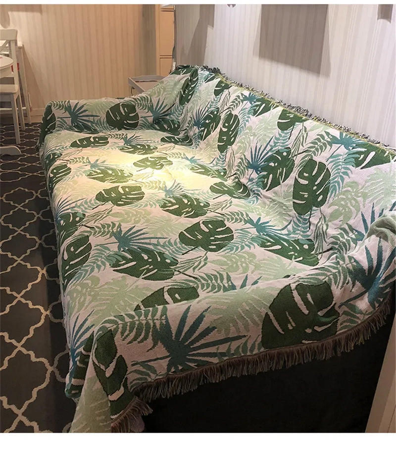 Afralia™ Monstera Sofa Blanket Cover - Non-Slip Decorative Bedspread for Dust Protection and Nordic Style