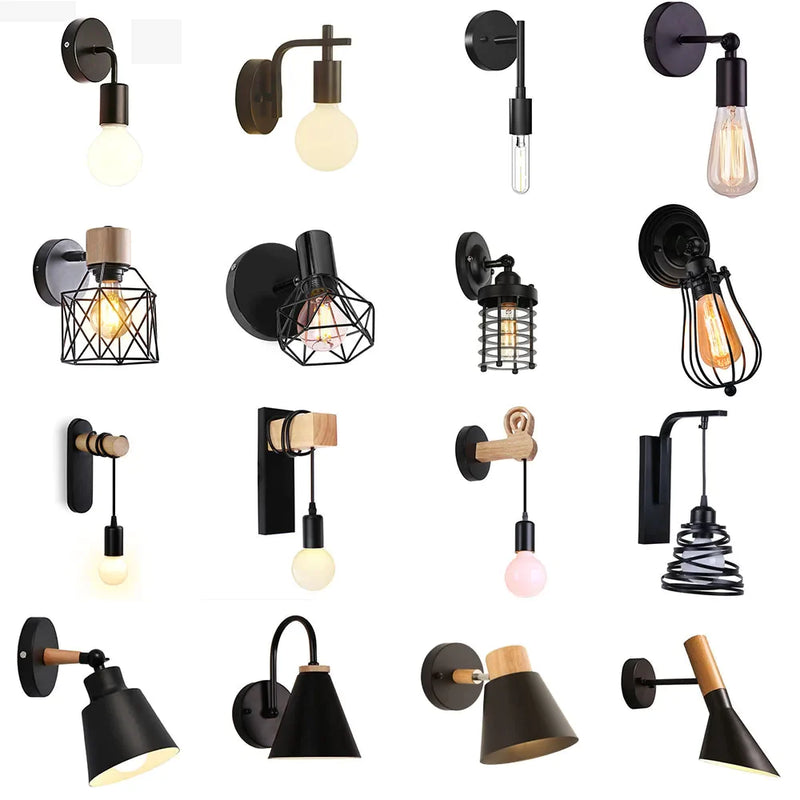 Nordic Wood Wall Lights Bedroom Bedside Lamp Black Modern E27 Sconce LED Afralia™ Lighting