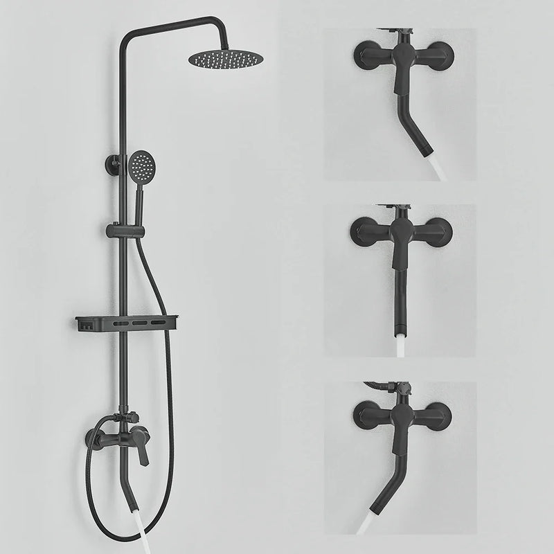 Afralia™ Stainless Steel Rainfall Shower Faucet Set with Liftable Shower Shelf