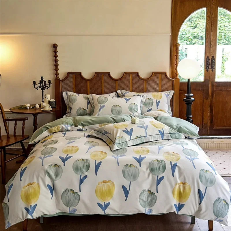 Afralia™ Cotton Bedding Set Queen King Size Sheet Pillowcase Blanket Cover