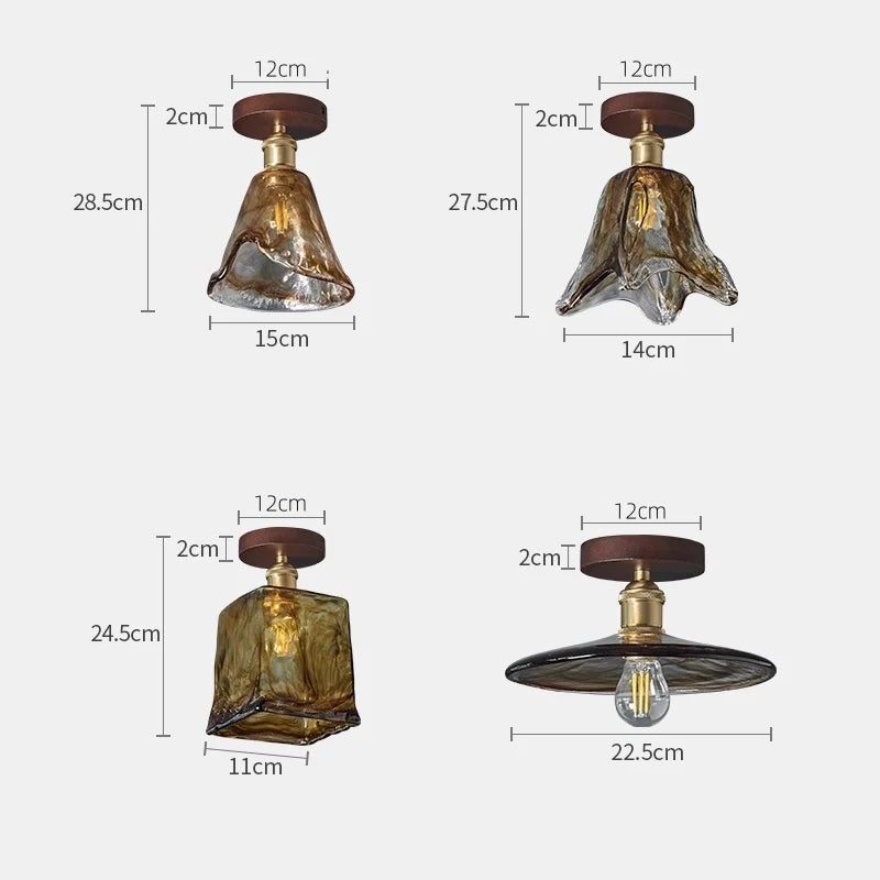 Afralia™ Amber Glass LED Ceiling Light: Modern Aluminum Wood Kitchen Balcony Room Lamp