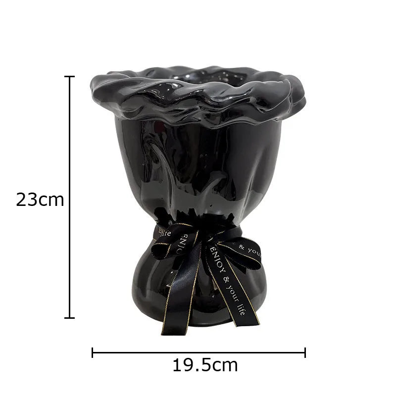 Afralia™ Ceramic Vase with Artificial Flowers Bouquet for Desk and Room Decoration