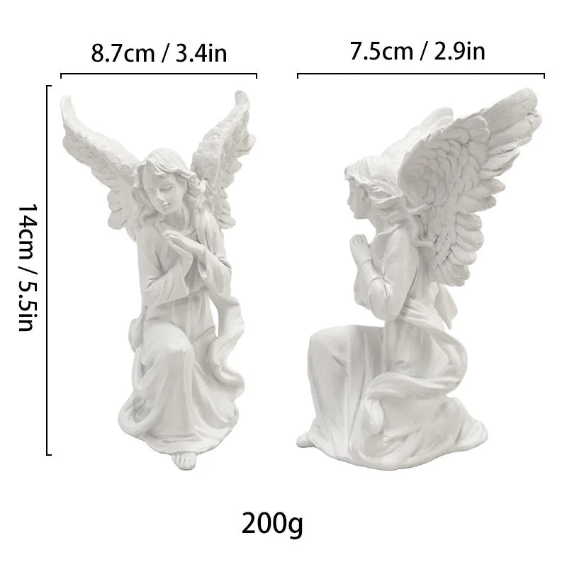 Afralia™ Angel Figurine White Gold Resin Sculpture Collectible Statue Home Decor