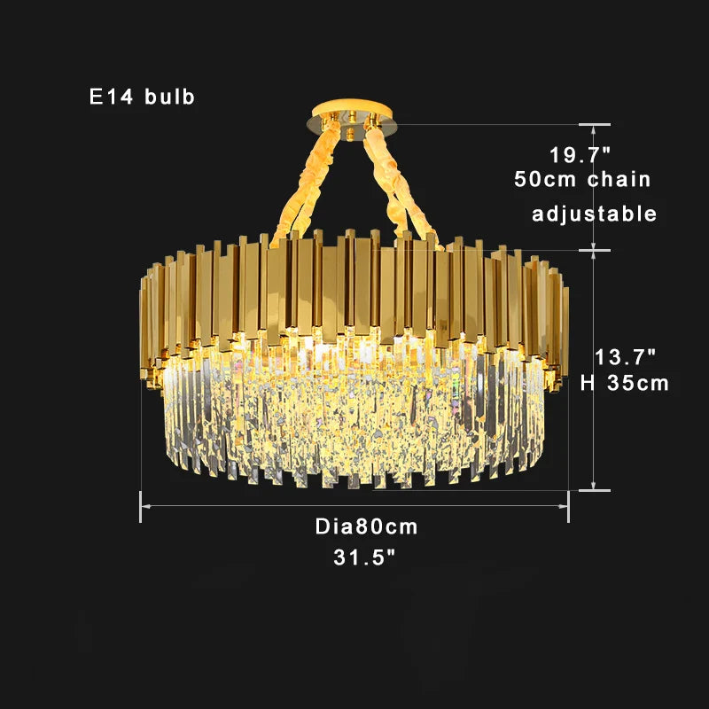 Afralia™ Crystal Chandelier Stainless Steel K9 Cristal Suspension Lamps Classic Gold Luxury