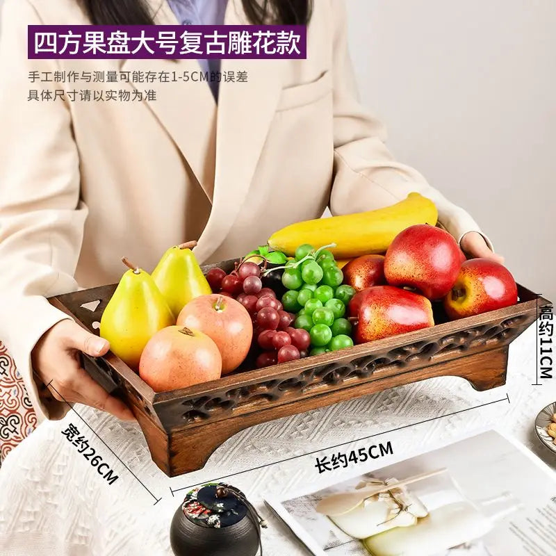 Afralia™ Solid Wood Fruit Bowl - Simple Retro Chinese Office Decor & Home Storage
