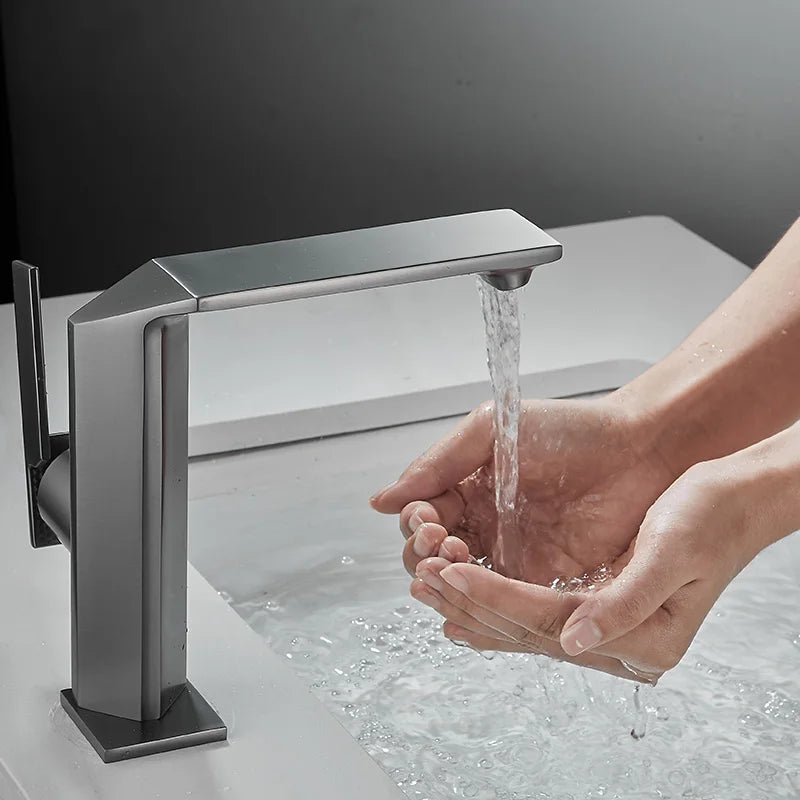 Afralia™ Brush Gold Basin Faucet: Solid Brass Bathroom Mixer Tap, Single Handle Deck Mounted