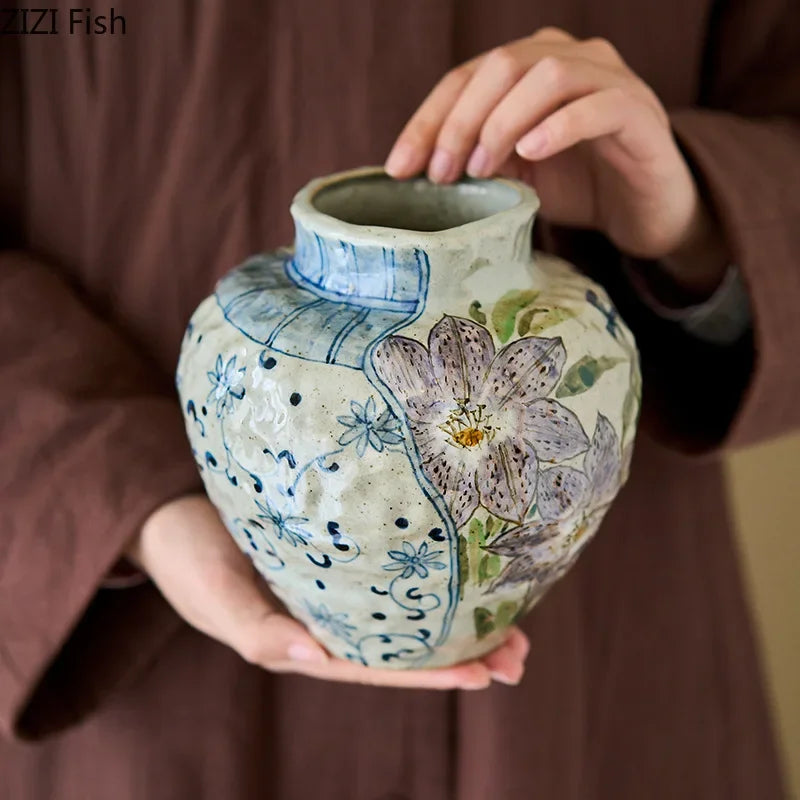 Afralia™ Ceramic Vase with Artificial Flowers - Room Aesthetic Decor