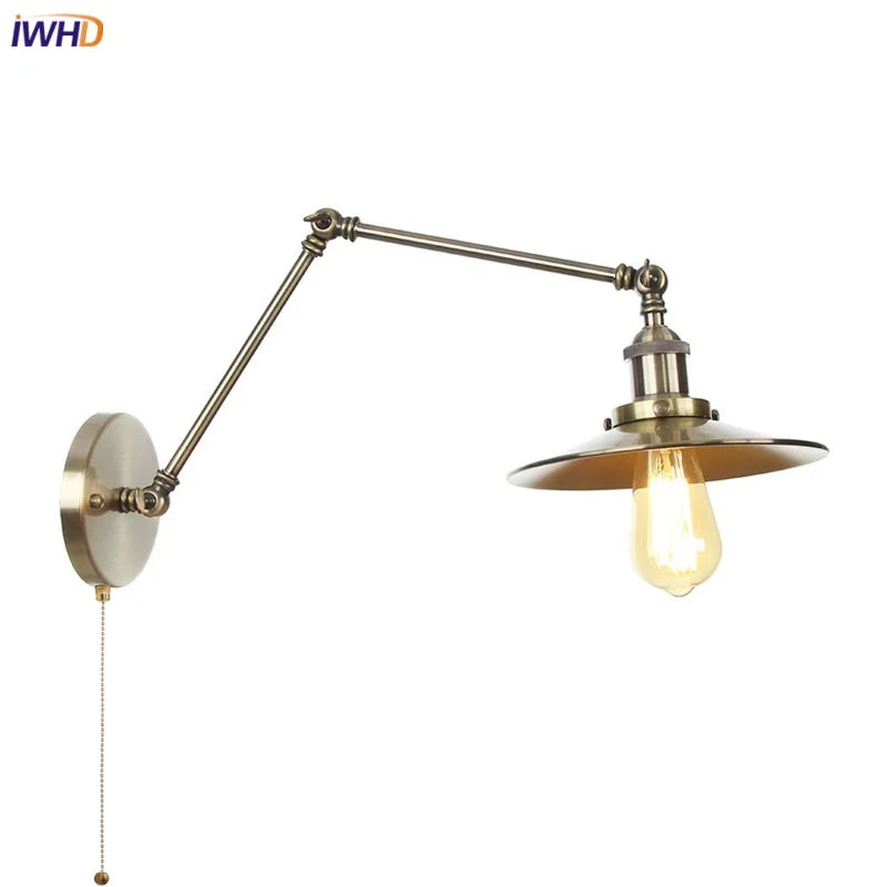 Afralia™ Vintage Industrial Long Arm Adjustable LED Wall Sconce Pull Chain Switch Bedside Lamp
