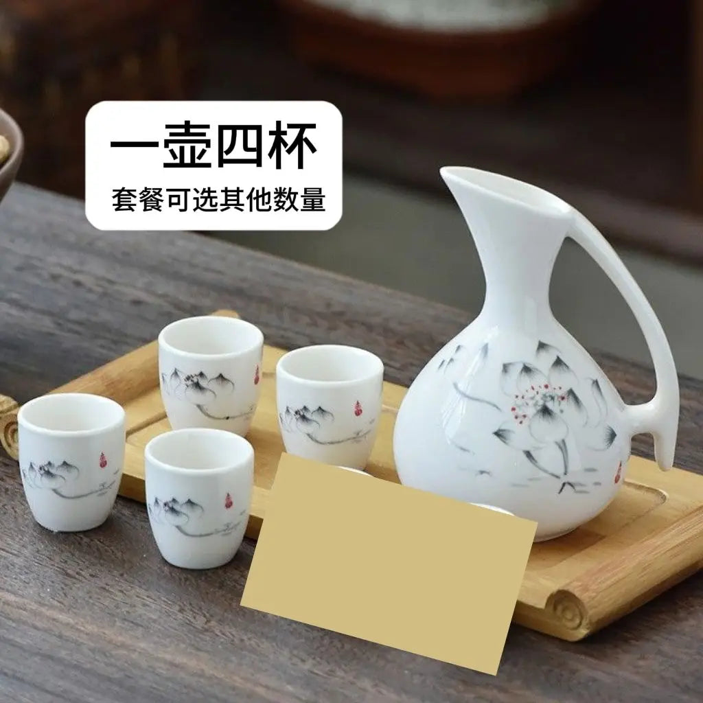 Afralia™ Ceramic Wine Set Dispenser Antique Pot Liquor Cup Warming Container