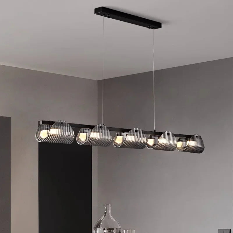 Afralia™ Smoky Gray Glass Chandelier LED Pendant Light for Luxe Dining Room
