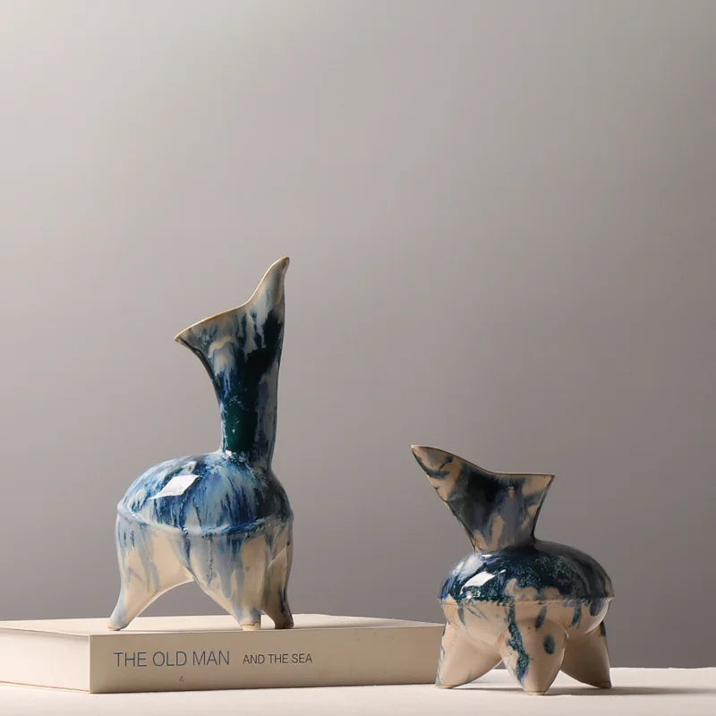 Afralia™ Irregular Ink Pattern Ceramic Flagon Vase - Chinese Porcelain Home Decoration