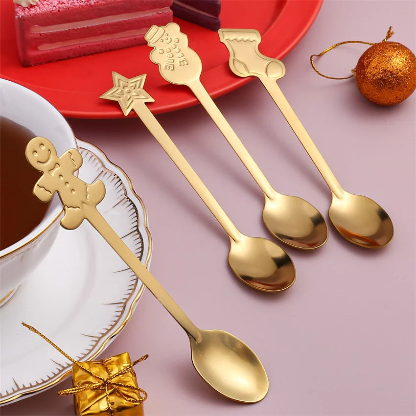 Afralia™ Christmas Coffee Spoons Gift Box - Stainless Steel Festive Cutlery Spoon Set