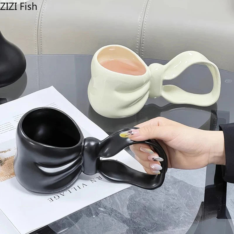 Afralia™ Bowknot Ceramic Coffee Mug Tea Cup Juice Container