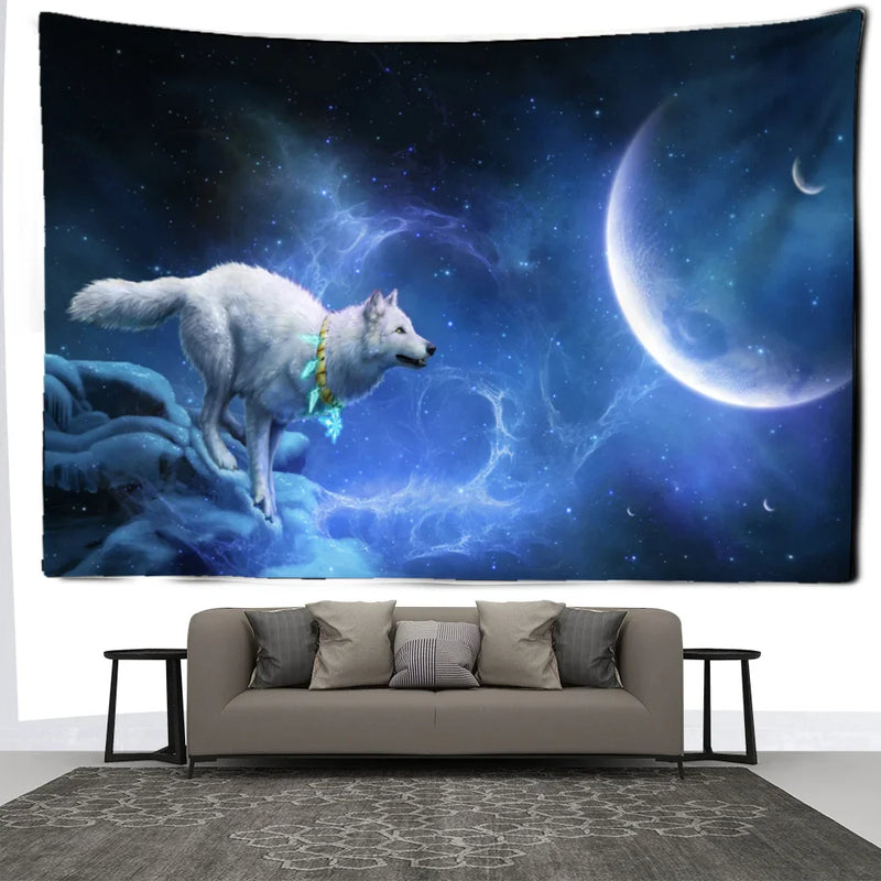 Afralia™ White Wolf Tapestry Wall Hanging - Mystical Home Decor