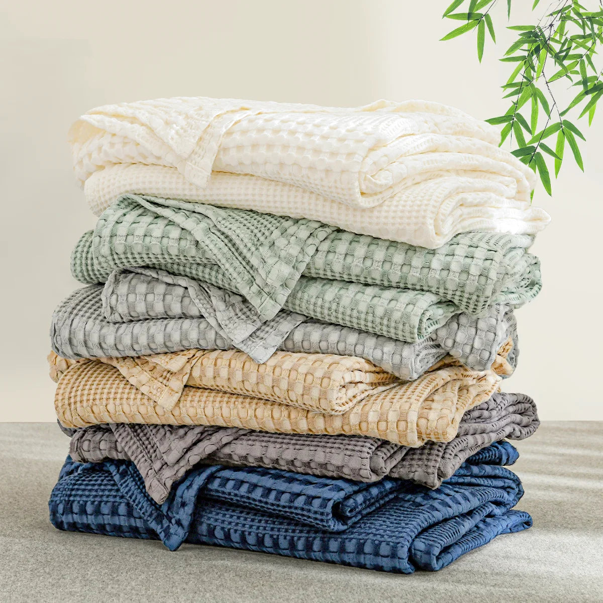 Afralia™ Bamboo Cotton Waffle Blanket - Lightweight Breathable Blanket