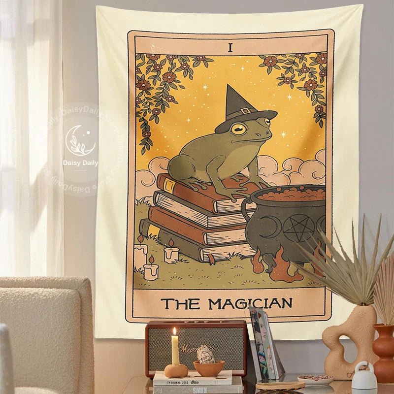 Afralia™ Frog Magic Tarot Tapestry Wall Hanging: Vintage Psychedelic Hippie Aesthetic Decor