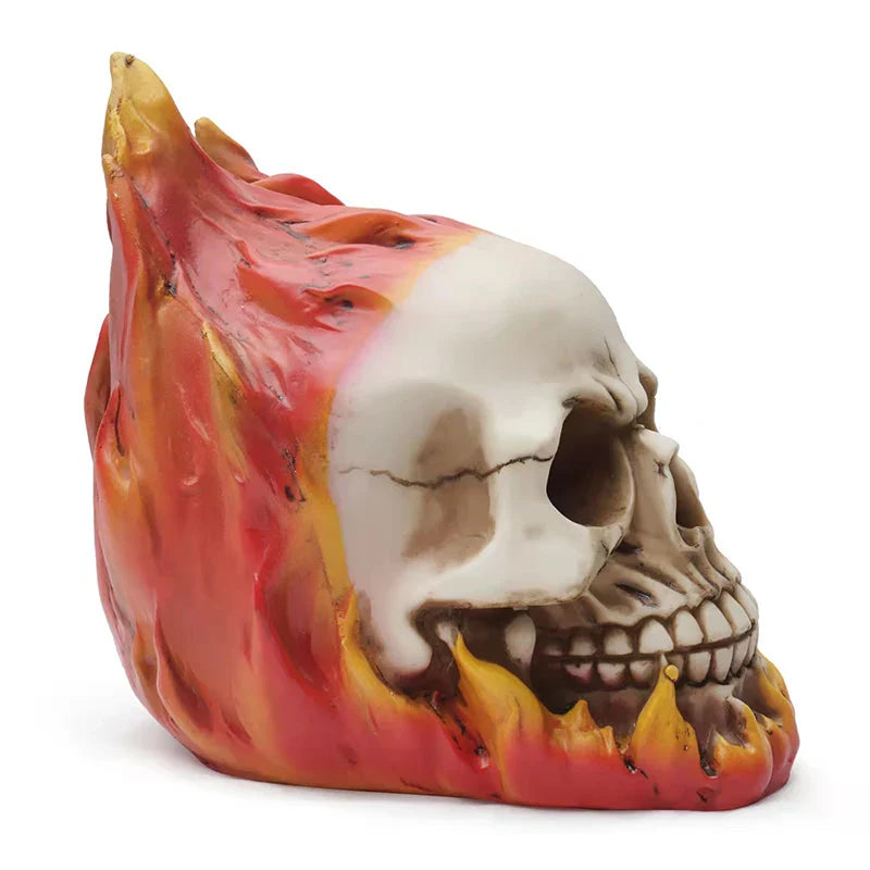 Afralia™ Flame Skull Resin Statue - Halloween Horror Party Decor & Interior Ornament