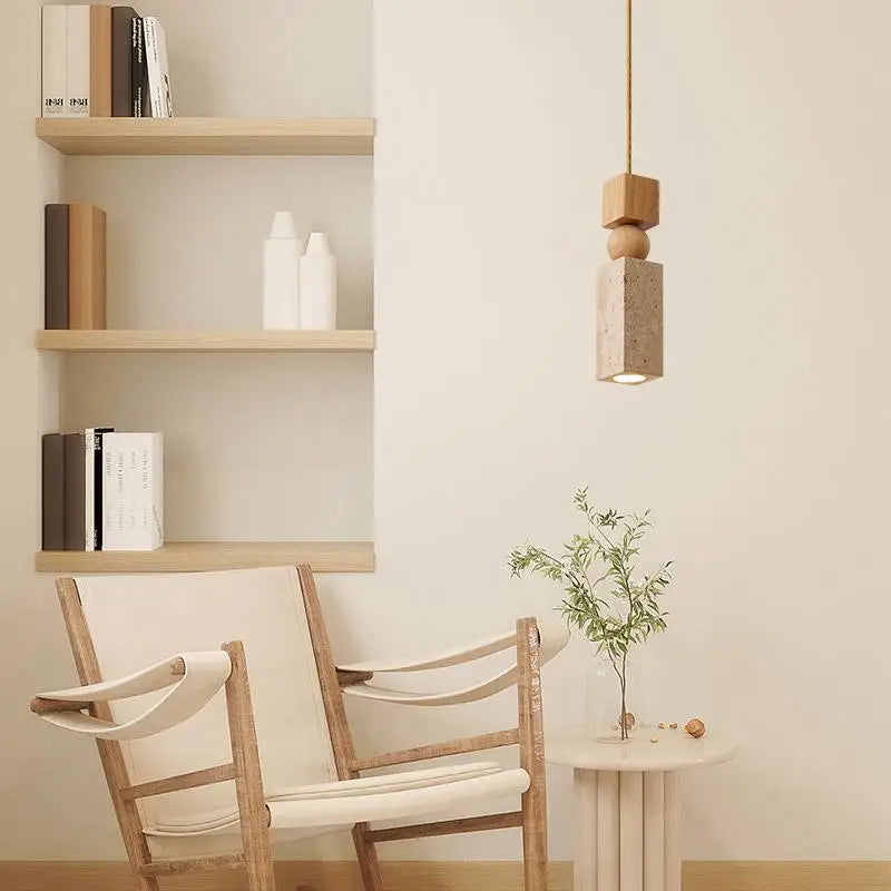 Afralia™ Wood LED Pendant Lamp - Wabi Sabi Yellow Travertine