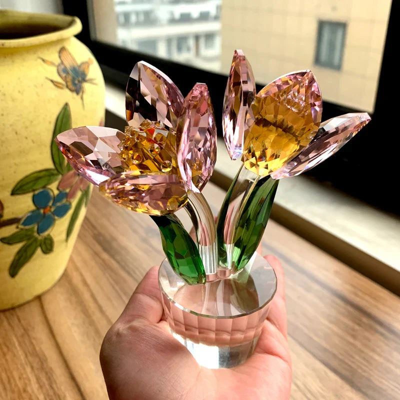 Afralia™ Crystal Tulip Lily Flower Sculpture Ornament Table Decor Centerpiece