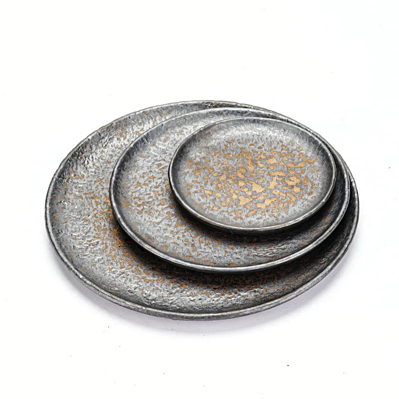 Afralia™ Shallow Plate: Hammer Pattern Western Stoneware Steak Plate - Tableware for Hotel & Home