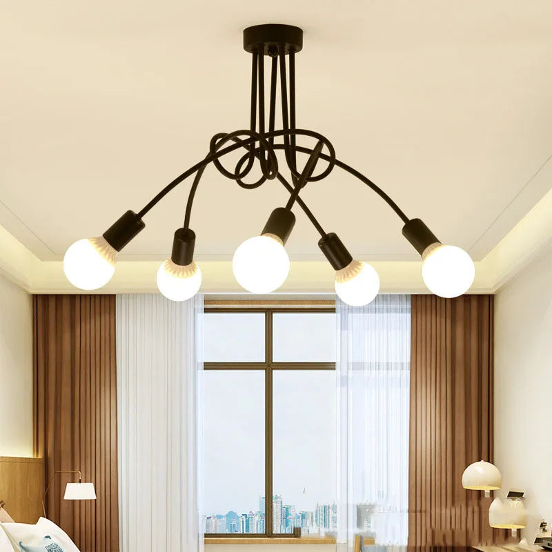 Afralia™ Modern Black & White Wrought Iron LED Chandelier Ceiling Lamp E27 Light