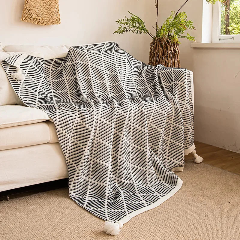 Afralia™ Knitted Diagonal Stripe Sofa Blanket for Warm Autumn Winter Home Decor