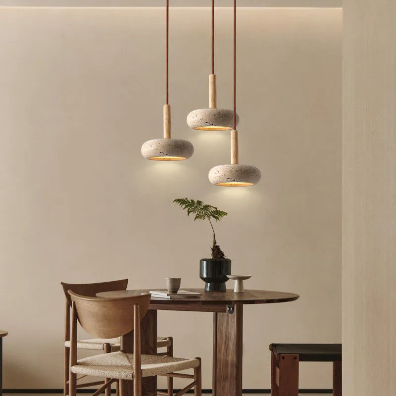 Afralia™ Wood Nordic Yellow Travertine Pendant Lamp for Home Decor LED Hanging Lights