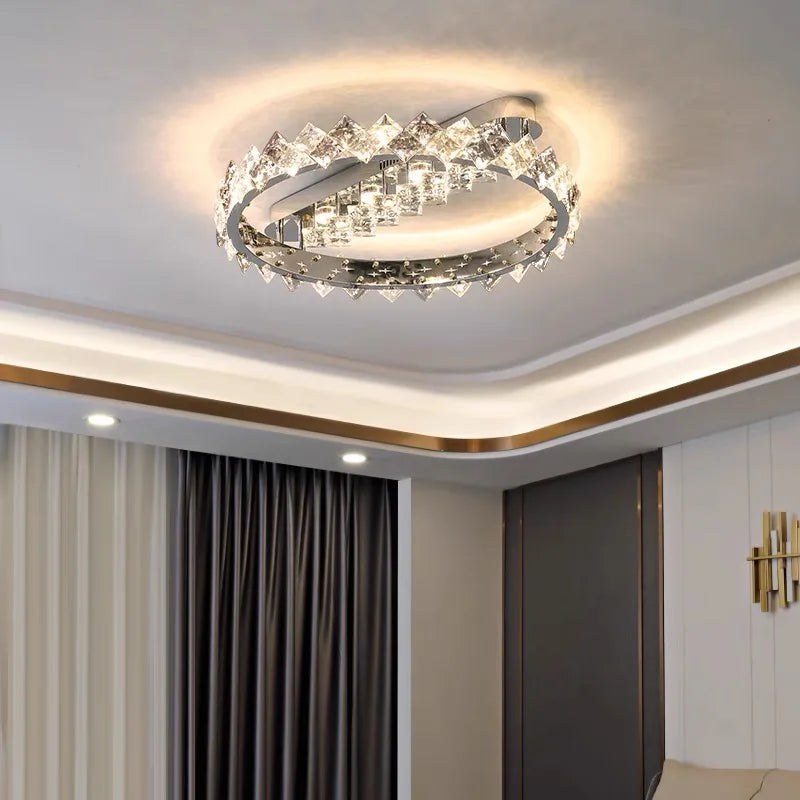 Afralia™ Crystal Ceiling Lamp: Modern Luxury Stainless Steel Chrome Dimming Lighting for Home