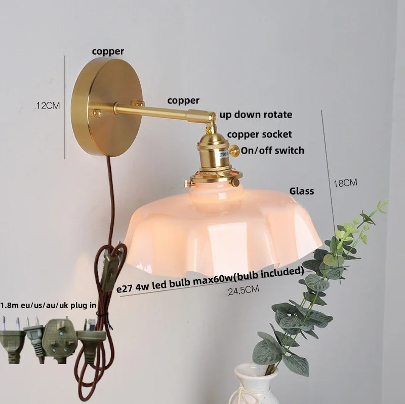 Afralia™ Nordic Yellow Glass Wall Sconce Up Down Rotation LED Lamp