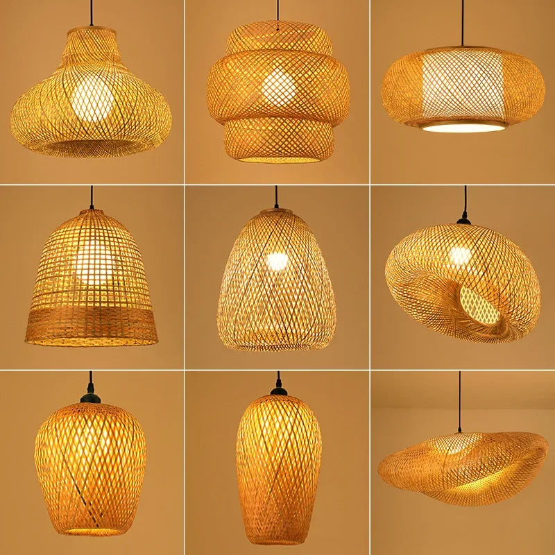 Afralia™ Rattan LED Chandelier Pendant Lighting Vintage Restaurant Cafe Art Suspension