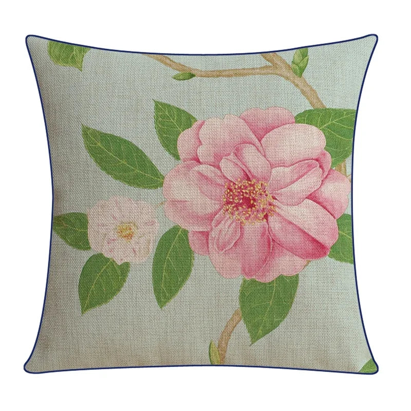 Afralia™ Velvet & Linen Floral Cushion Cover Shabby Chic Pink Green 45x45cm