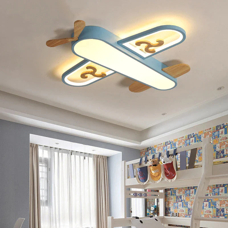 Afralia™ Kids Airplane Pendant Lights Wood Metal Sconces Nursery School LED