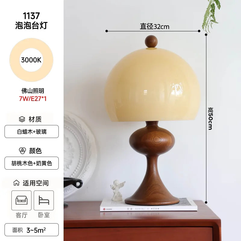 Afralia™ Ash Wood Bubble Glass LED Table Lamp - Medieval Designer Hanging Light