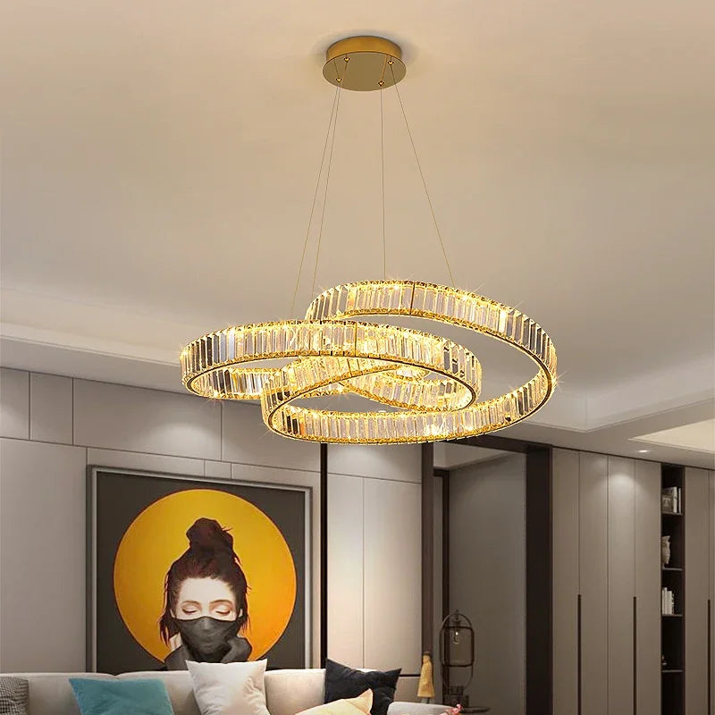 Afralia™ LED Crystal Pendant Chandeliers with Stainless Steel Suspension for Living Dining Kitchen Decor