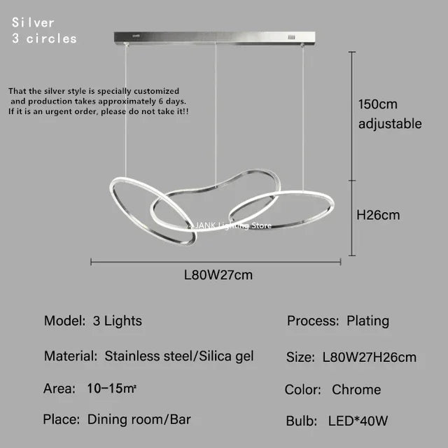 Afralia™ Stainless Steel LED Chandelier Interlocking Circles for Kitchen Island & Living Room