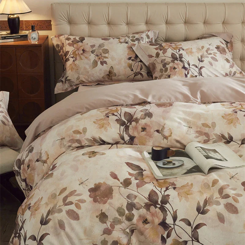Afralia™ Butterfly Blooming Flowers Print 100% Egyptian Cotton Bedding Set
