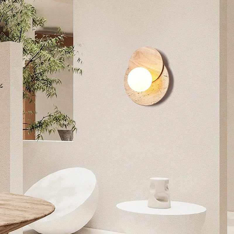 Afralia™ Nordic Stone Wood Wall Sconce Light Fixture for Bedroom, Wabi-sabi Design