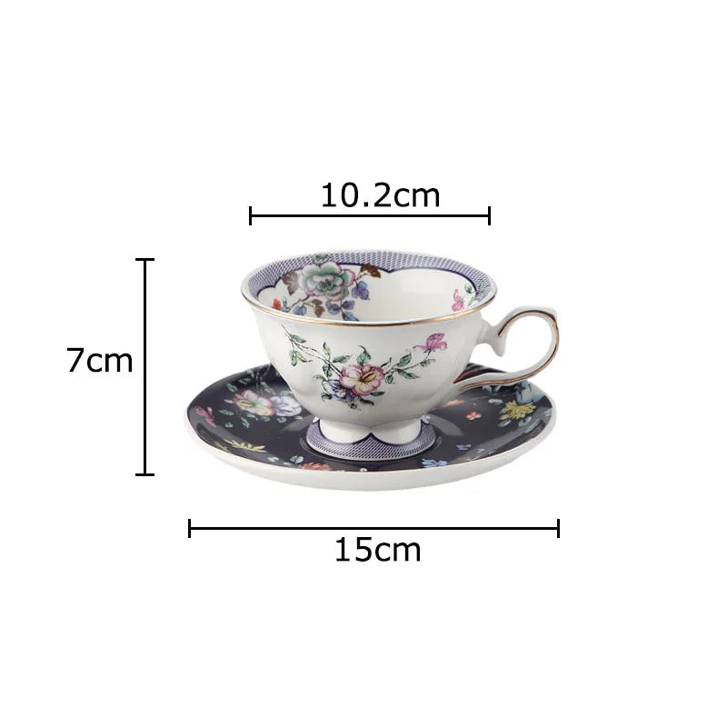Afralia™ Flowers Pattern Ceramic Cup & Saucer Set for Dining Table, Coffee, Tea, Juice
