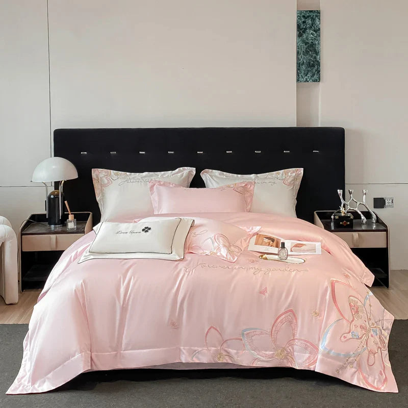 Afralia™ Embroidered Butterfly Flowers Patchwork Bedding Set