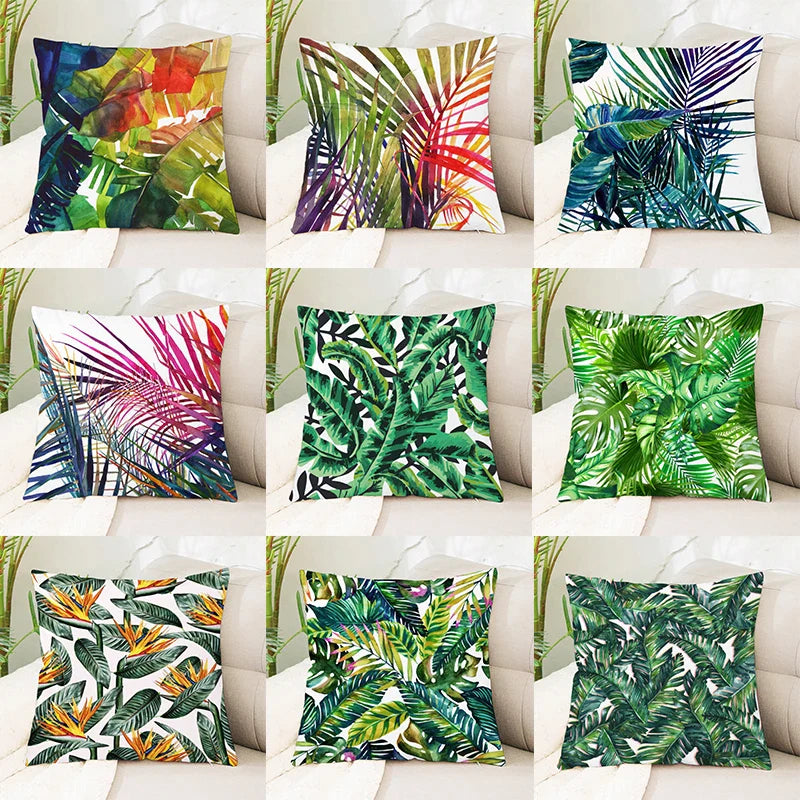 Tropical Plants Cushion Cover - Afralia™ Green Leaves Decorative Pillowcase