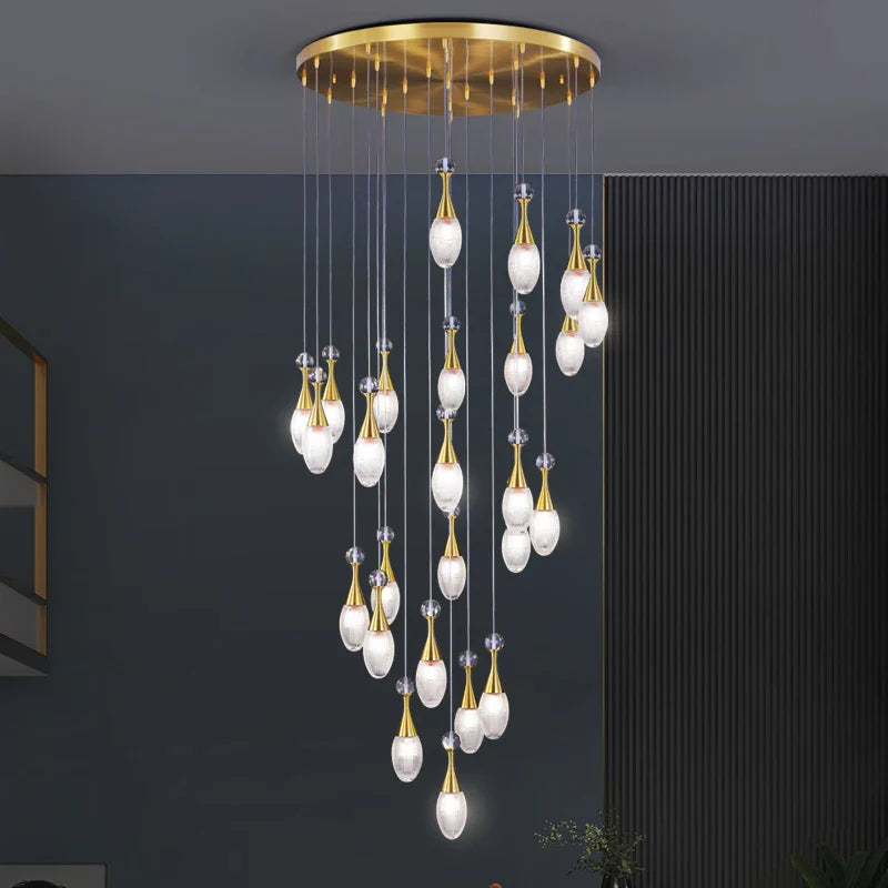 Afralia™ LED Luxury Chandelier for Living Room Hall Dining Kitchen - Modern Double Staircase Lighting