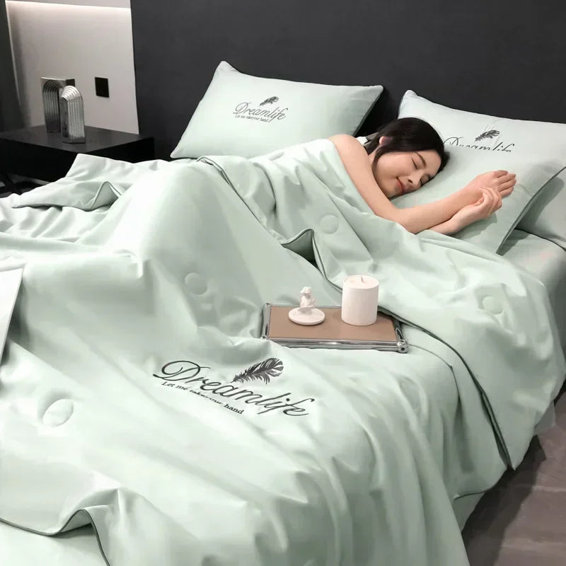 Afralia™ Luxury Embroidery Quilt Set, 4-Piece Summer Comforter Bedding for Air-Conditioned Comfort