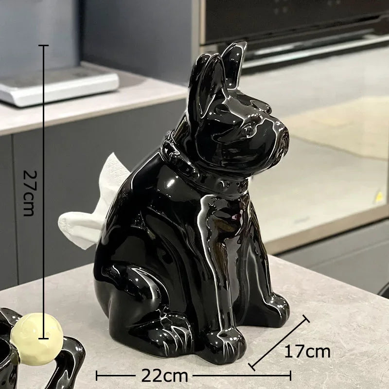 Afralia™ French Bulldog Ceramic Tissue Box - Creative Desk Decoration for Home and Office
