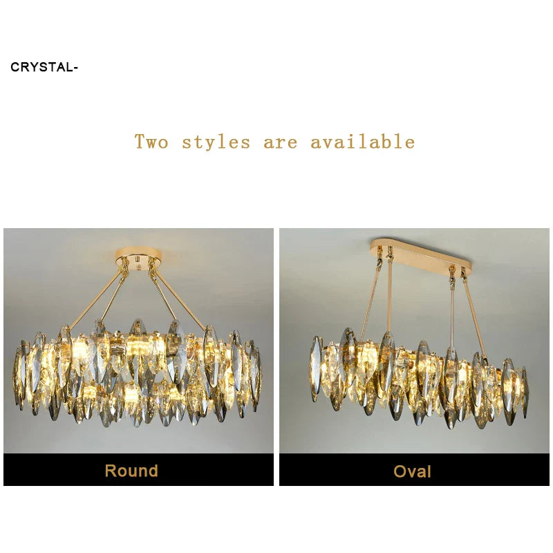 Afralia™ Oval Crystal Chandelier LED Pendant Lamp for Dining Room & Living Room