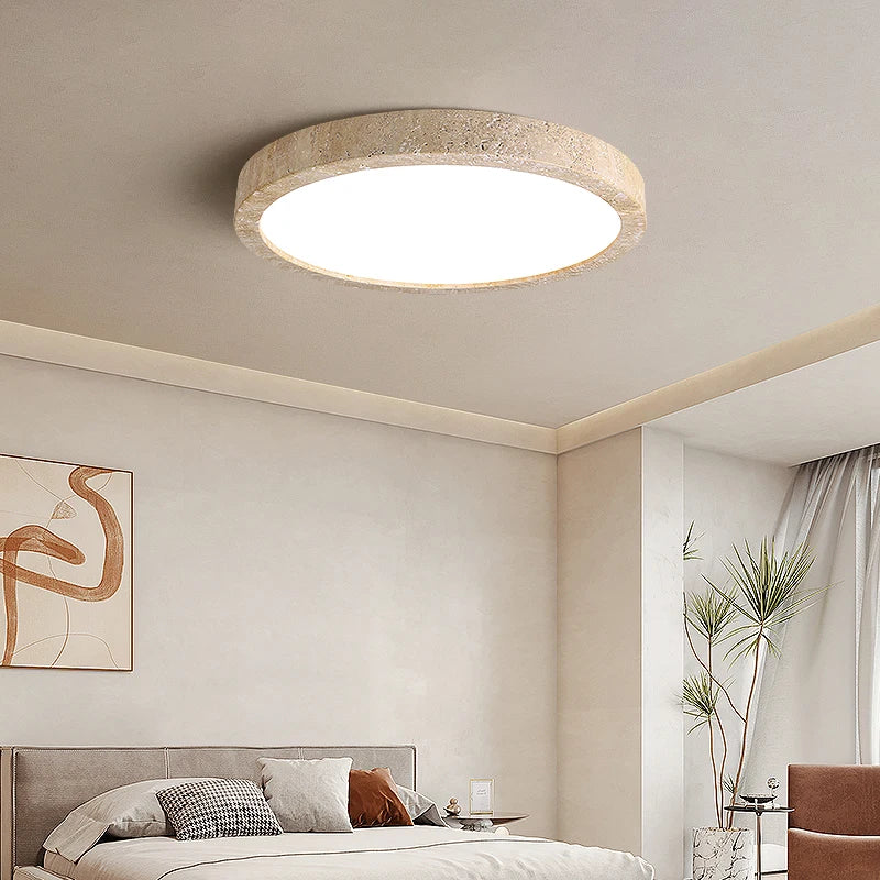 Afralia™ Ellipse Stone LED Ceiling Light Natural Travertine Lamp Plafon