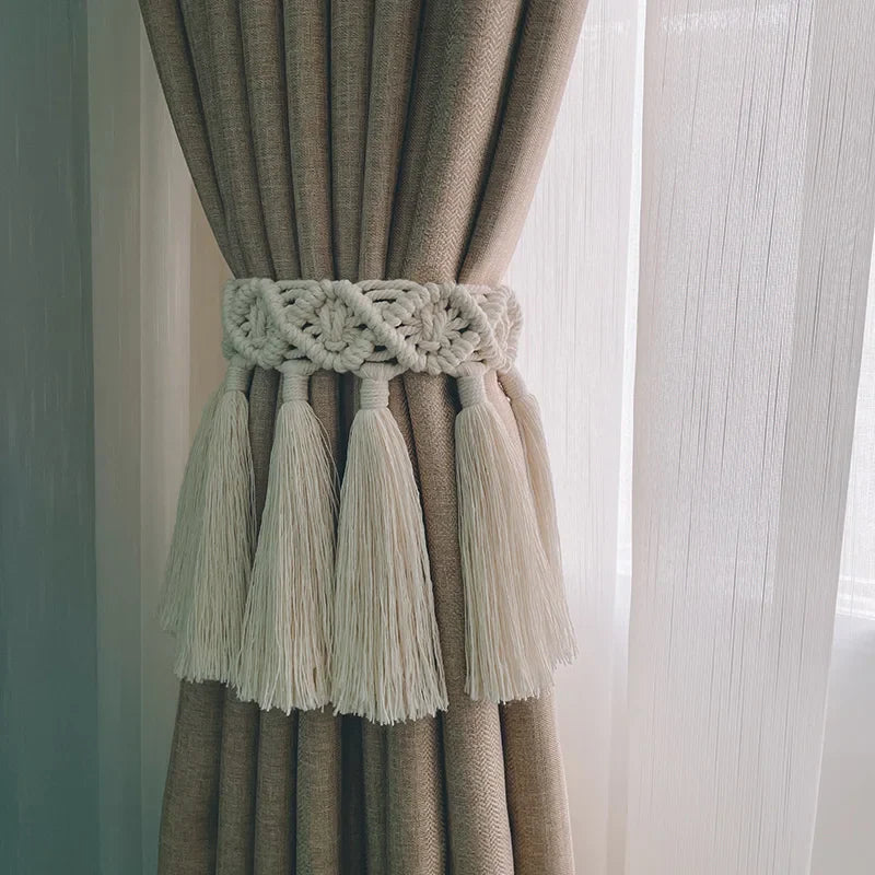 Macrame Curtain Tie Straps by Afralia™: Hand-Woven Cotton Rope Tassels for Boho Decor