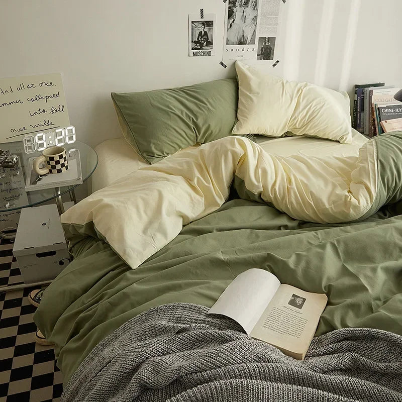 Afralia™ Premium Cotton Color Block Bed Sheet & Duvet Set - 4-Piece Quality Fabric