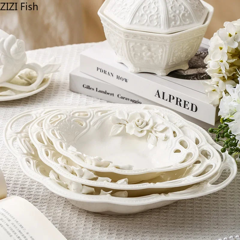 Afralia™ Rose Floral Ceramic Cup&Saucer Set for Elegant Dining and Coffee Enjoyment