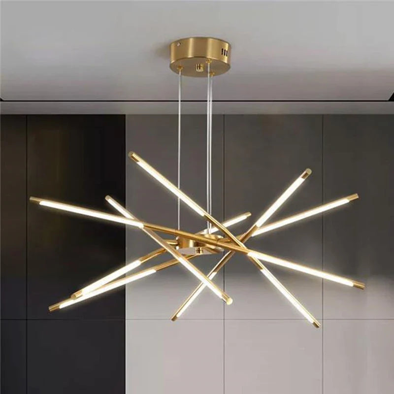 Afralia™ Gold LED Ceiling Chandelier for Living Room Bedroom Kitchen - Dimmable Pendant Light