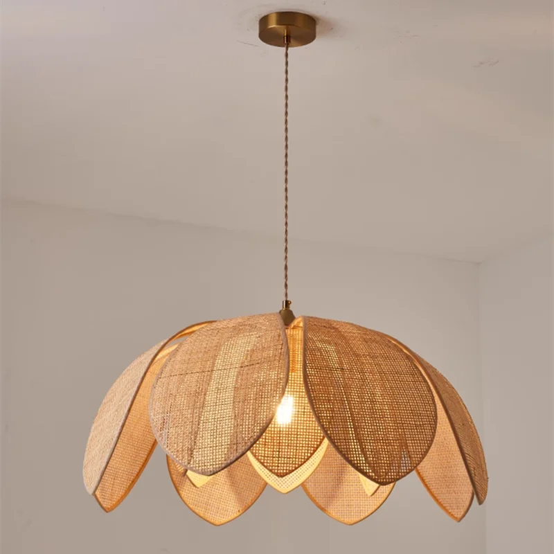 Afralia™ Handmade Rattan Petal Pendant Light with Chinese Style Design for Living & Dining Rooms